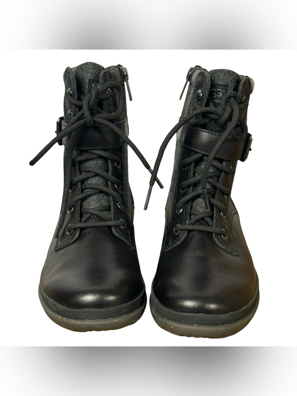 UGG KESEY Black Leather Waterproof Snow Boot Buckle Women's Size 5